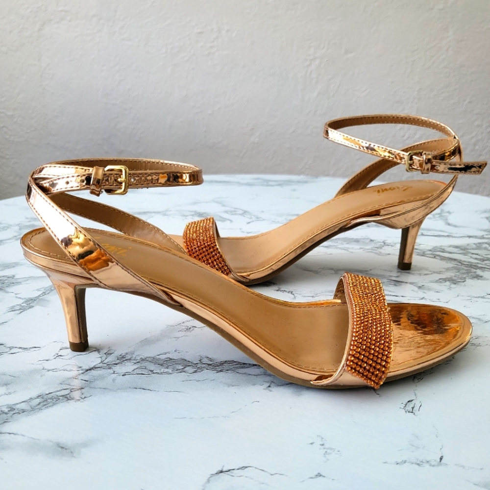 Rose Gold Heeled Sandals Size 9